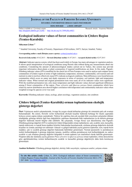 Ecological Indicator Values of Forest Communities in Çitdere Region (Yenice-Karabük)