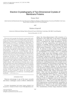 Electron Crystallography of Two-Dimensional Crystals of Membrane Proteins