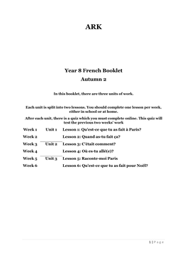 Year 8 French Booklet Autumn 2
