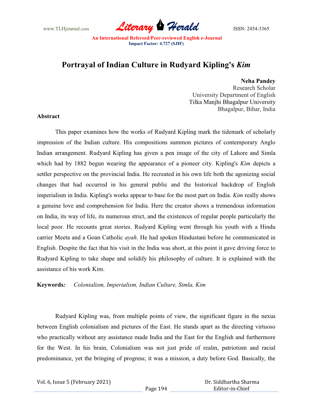 Portrayal of Indian Culture in Rudyard Kipling's Kim