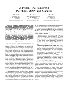 A Python HPC Framework: Pytrilinos, ODIN, and Seamless