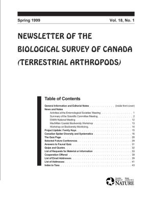 Newsletter of the Biological Survey of Canada (Terrestrial Arthropods)