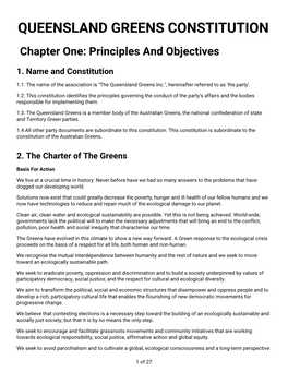 QUEENSLAND GREENS CONSTITUTION Chapter One: Principles and Objectives
