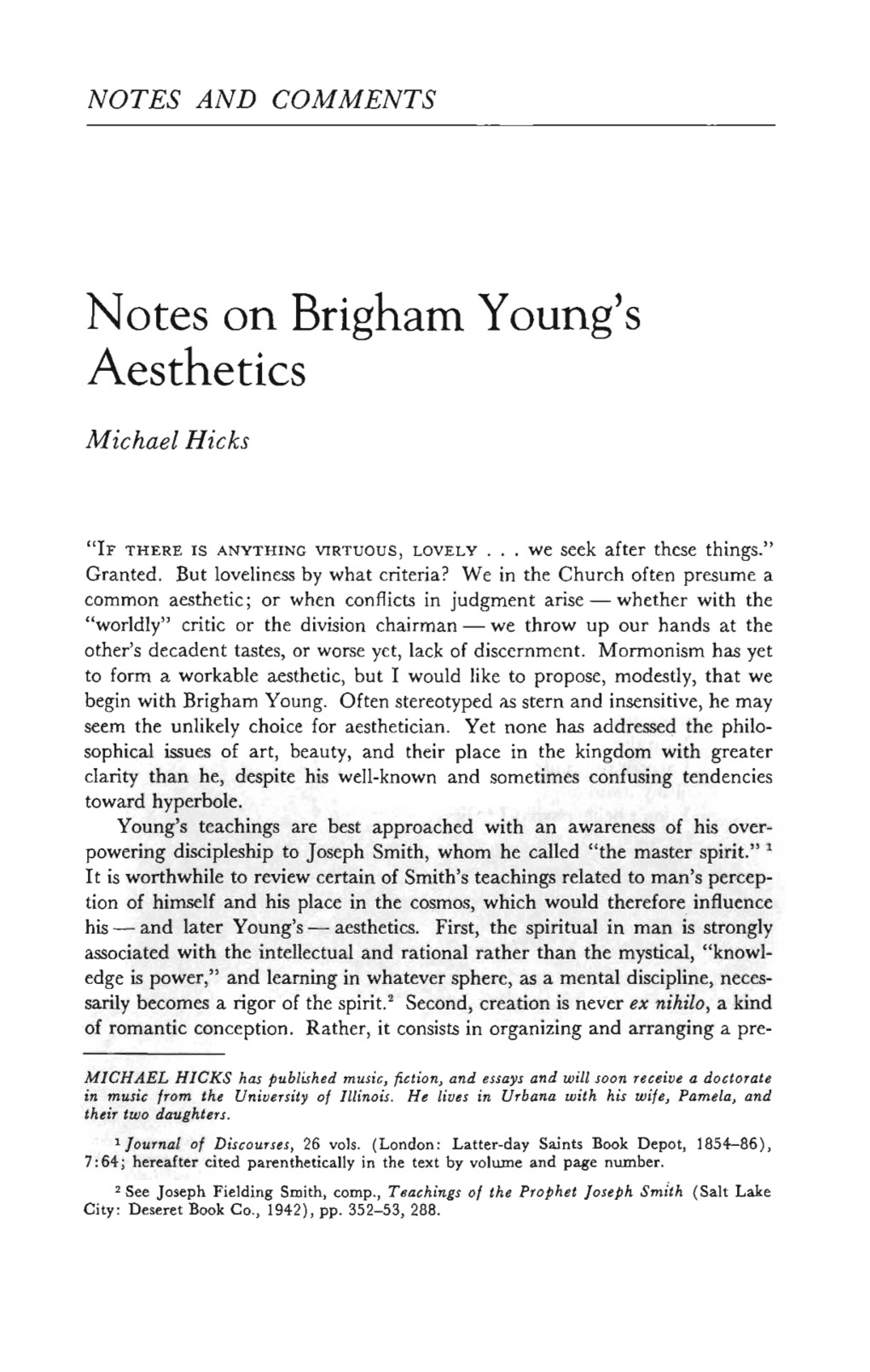 Notes on Brigham Young's Aesthetics