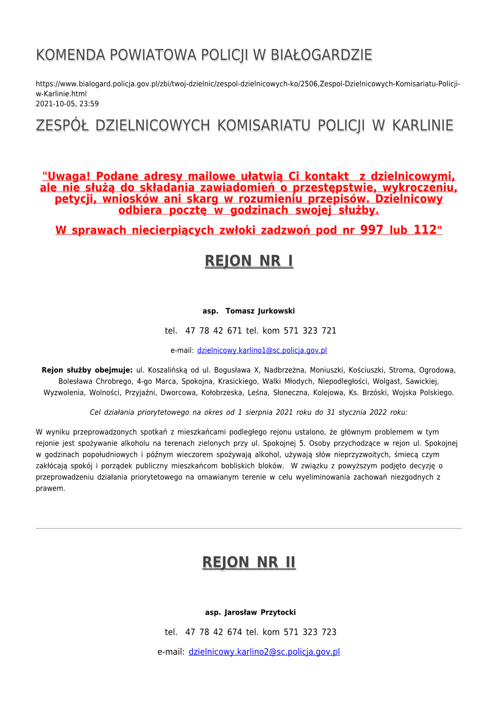 Zespół Dzielnicowych Komisariatu Policji W Karlinie