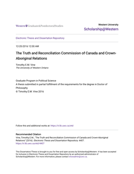 The Truth and Reconciliation Commission of Canada and Crown- Aboriginal Relations