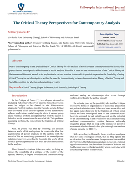 Sellberg Soares E. the Critical Theory Perspectives for Contemporary Analysis