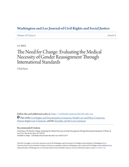 Evaluating the Medical Necessity of Gender Reassignment Through International Standards Chad Ayers