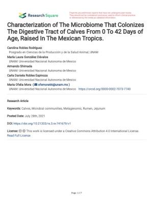 Characterization of the Microbiome That Colonizes the Digestive Tract of Calves from 0 to 42 Days of Age, Raised in the Mexican Tropics