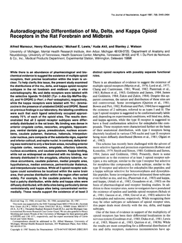 Autoradiographic Differentiation of Mu, Delta, and Kappa Opioid Receptors in the Rat Forebrain and Midbrain