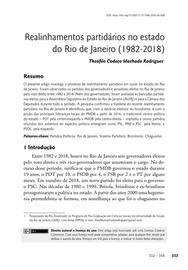 Realinhamentos Partidários No Estado Do Rio De Janeiro (1982-2018) Theófilo Codeço Machado Rodrigues1