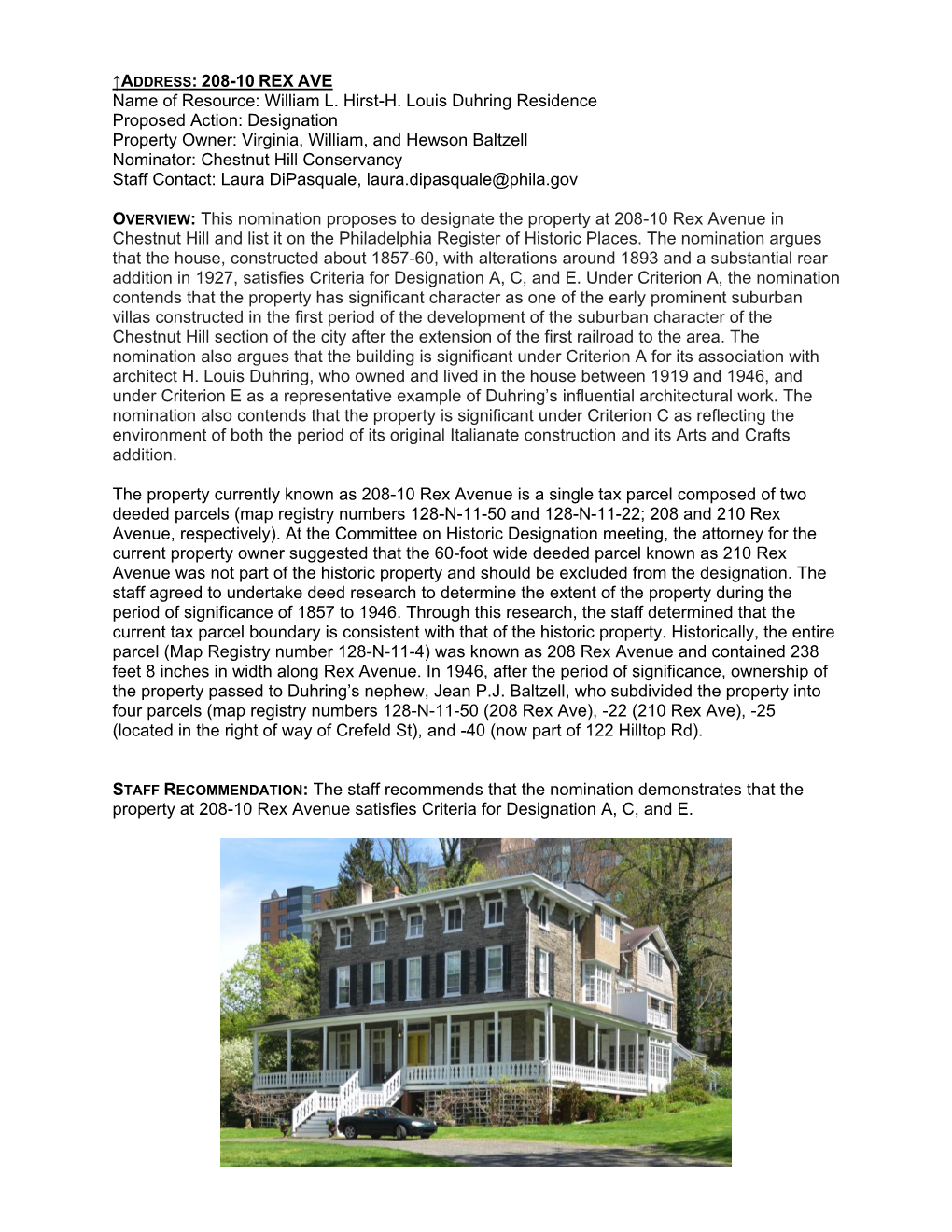 208-10 REX AVE Name of Resource: William L. Hirst-H. Louis Duhring