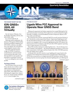 Ligado Wins FCC Approval to Operate Near GNSS Band ION GNSS+ 2020, All Virtually