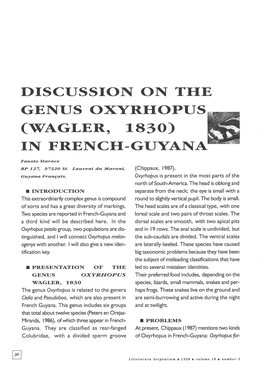 Discussion on the Genus Oxyrhopus (Wagler, 1830) in French-Guyana