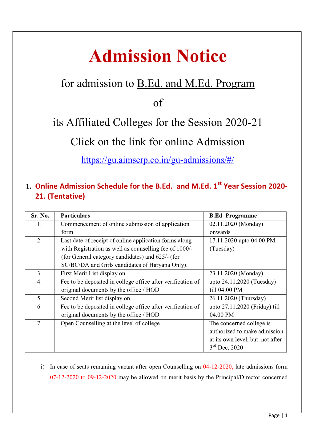 B.Ed. Admission