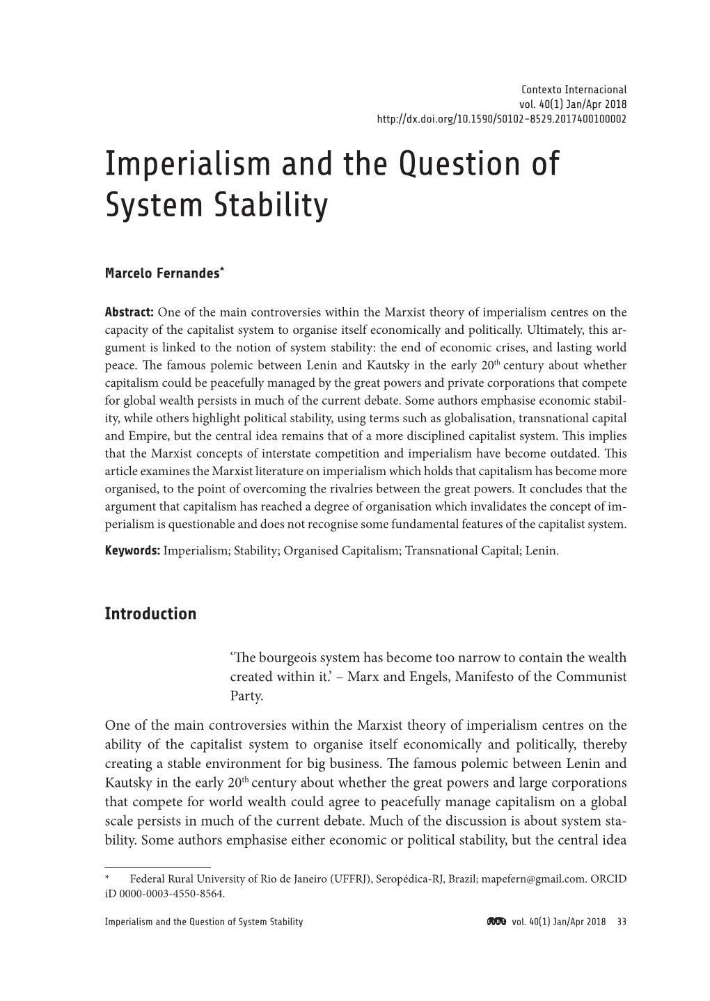 Imperialism and the Question of System Stability Fernandes