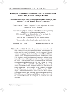 RTH, Rudnik Trbovlje-Hrastnik Geološka Evalvacija Zalog R