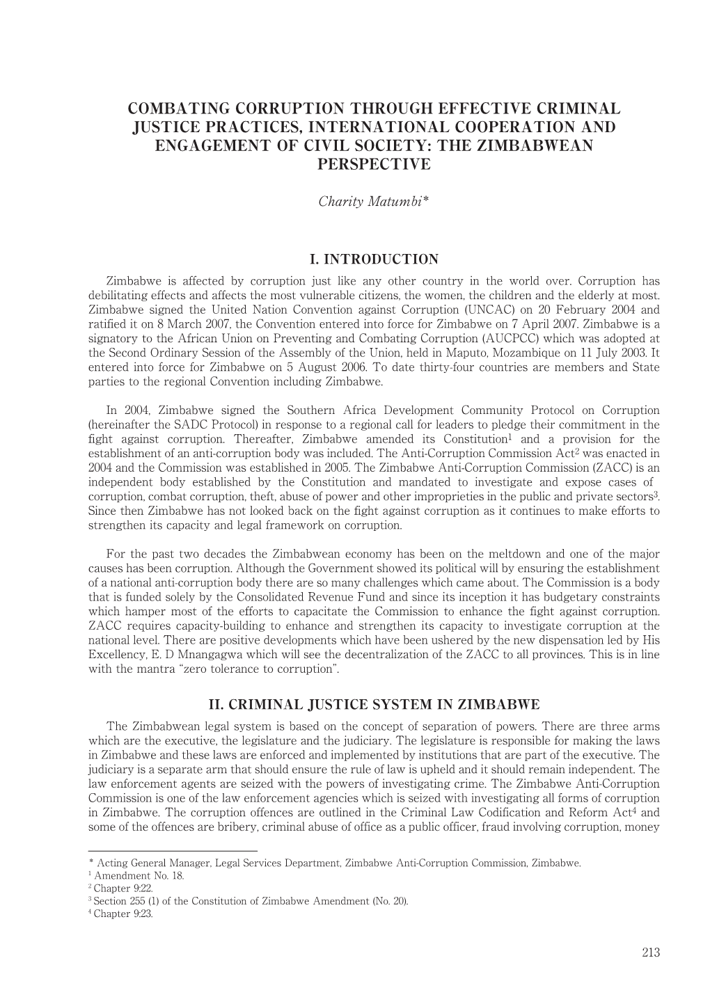 Combating Corruption Through Effective Criminal Justice Practices, International Cooperation and Engagement of Civil Society: the Zimbabwean Perspective