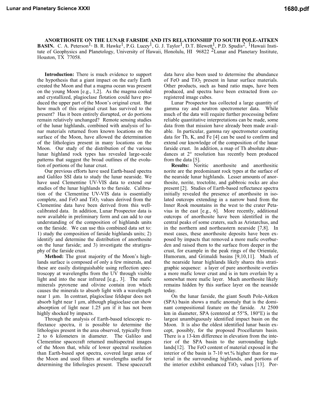 Anorthosite on the Lunar Farside and Its Relationship to South Pole-Aitken Basin