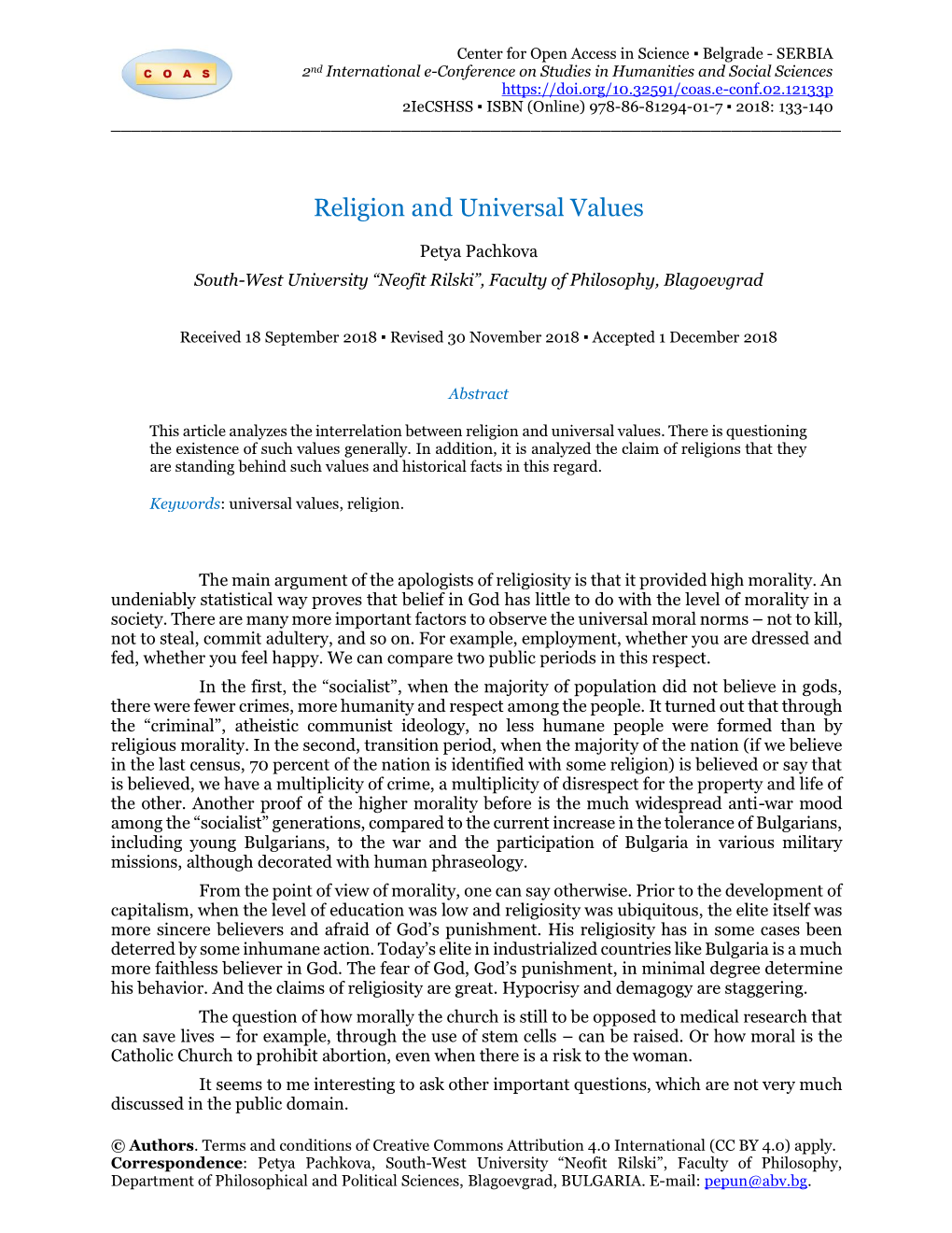 Religion and Universal Values