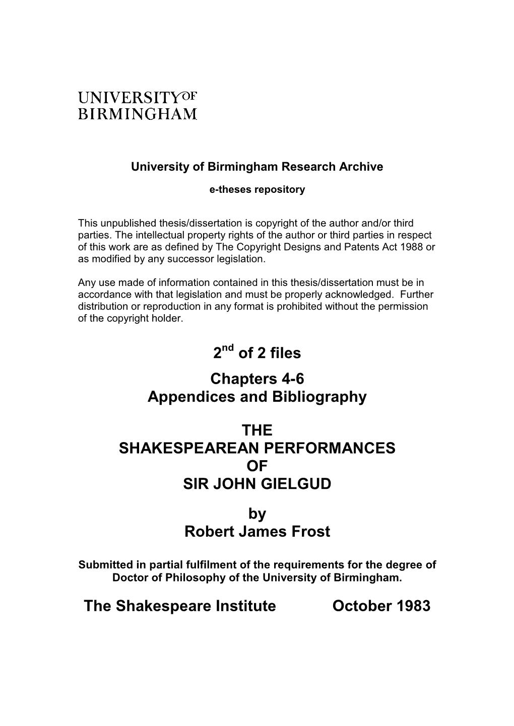 The Shakespearean Performances of Sir John Gielgud