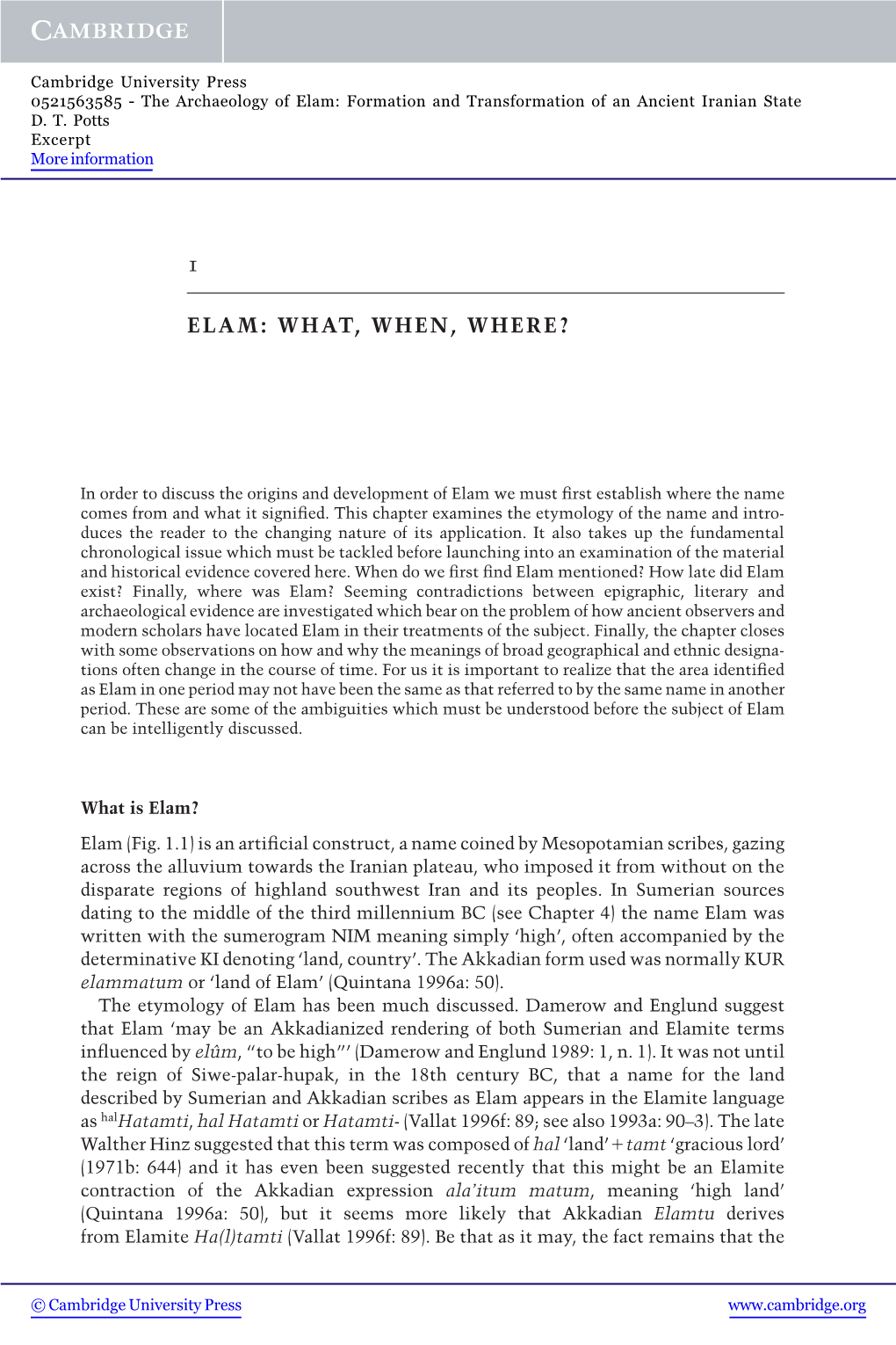 Elam: Formation and Transformation of an Ancient Iranian State D