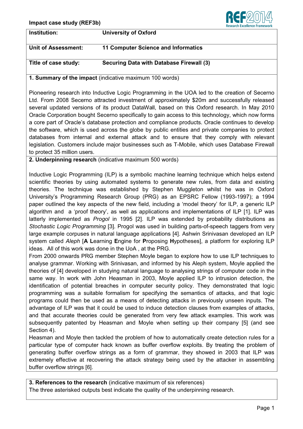 Impact Case Study (Ref3b) Page 1 Institution: University of Oxford