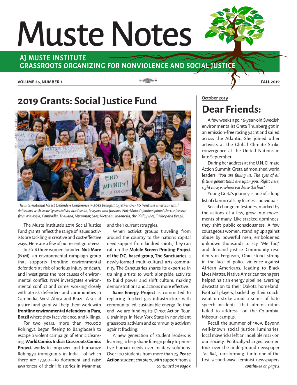 Dear Friends: 2019 Grants: Social Justice Fund
