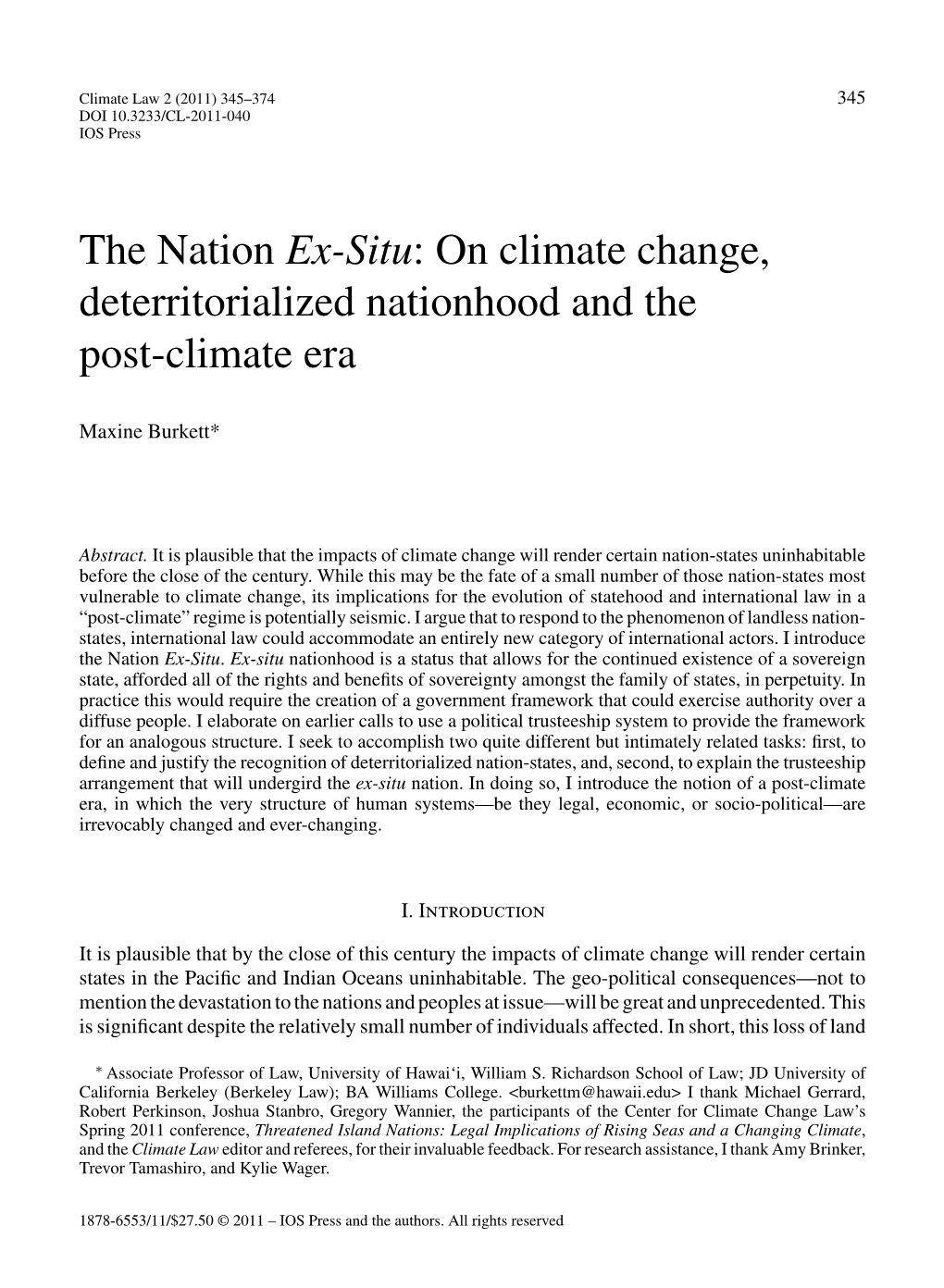 The Nation Ex-Situ: on Climate Change, Deterritorialized Nationhood and the Post-Climate Era