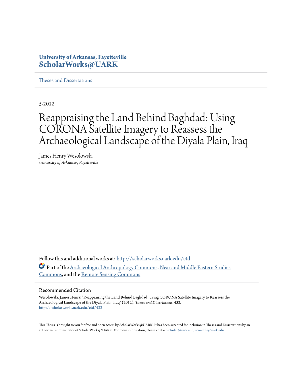 Reappraising the Land Behind Baghdad: Using CORONA Satellite