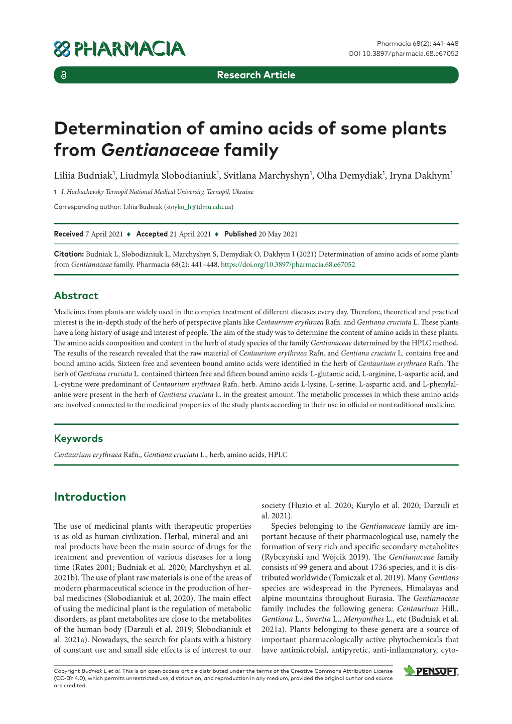 ﻿Determination of Amino Acids of Some Plants from Gentianaceae Family