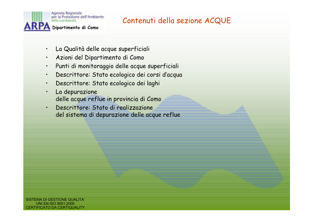 Contenuti Della Sezione ACQUE Dipartimento Di Como