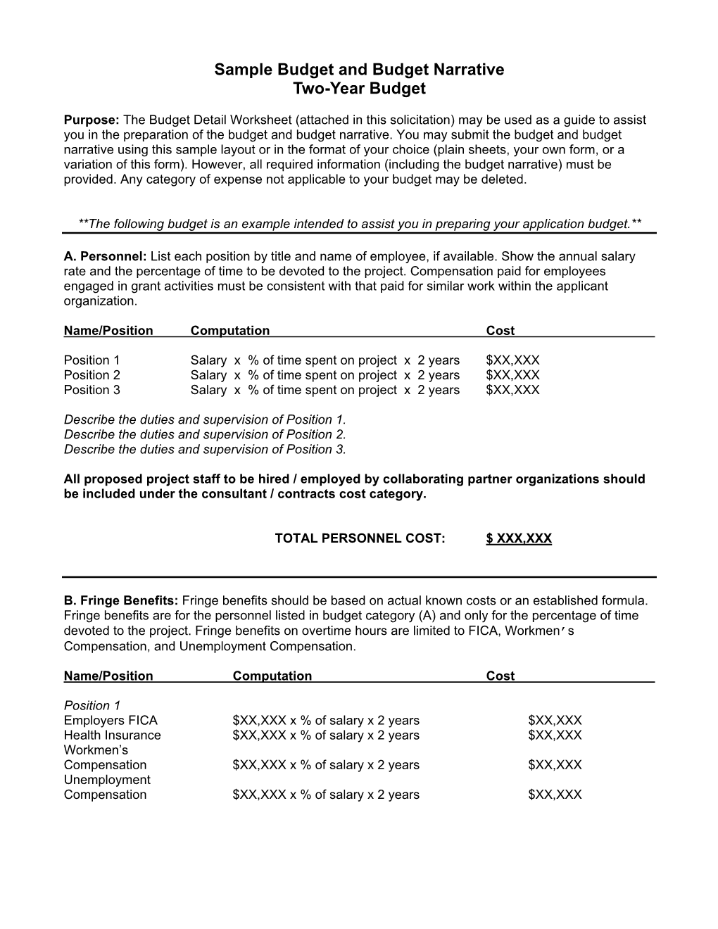 Sample Two-Year Budget and Budget Narrative