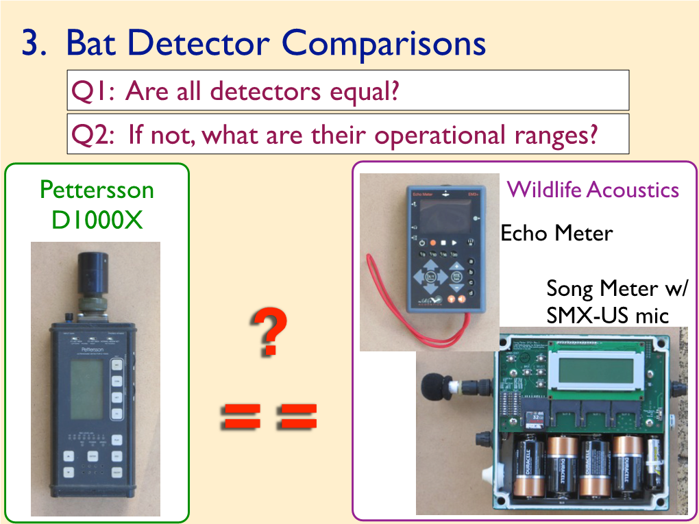 3. Bat Detector Comparisons Q1: Are All Detectors Equal? Q2: If Not, What Are Their Operational Ranges?