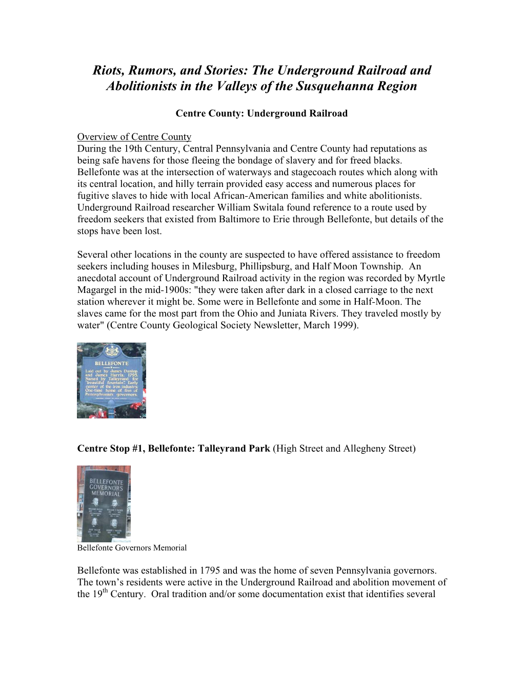 The Underground Railroad and Abolitionists in the Valleys of the Susquehanna Region