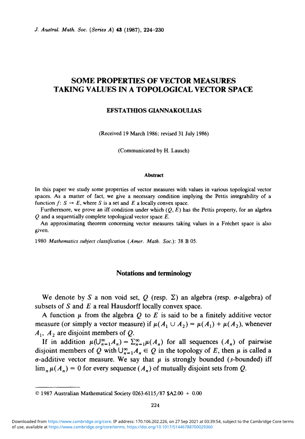 Some Properties of Vector Measures Taking Values in a Topological Vector Space