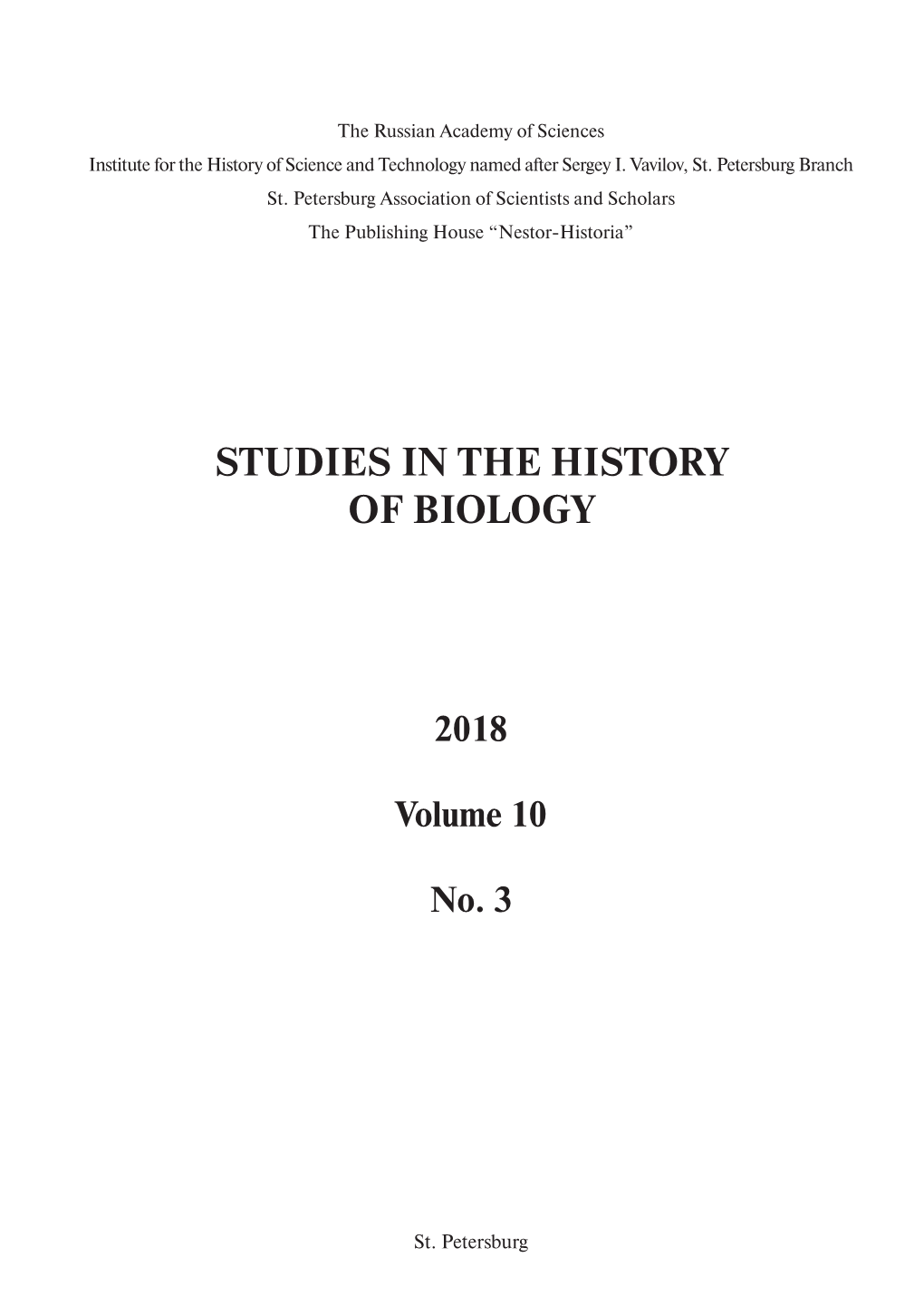 Studies in the History of Biology