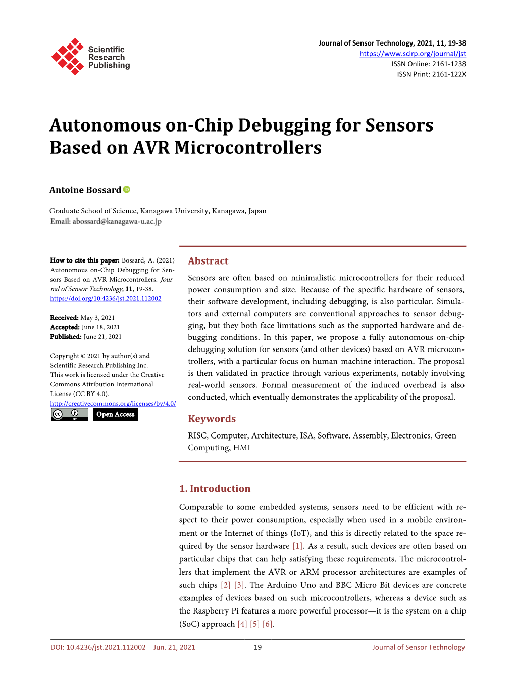 Autonomous On-Chip Debugging for Sensors Based on AVR Microcontrollers