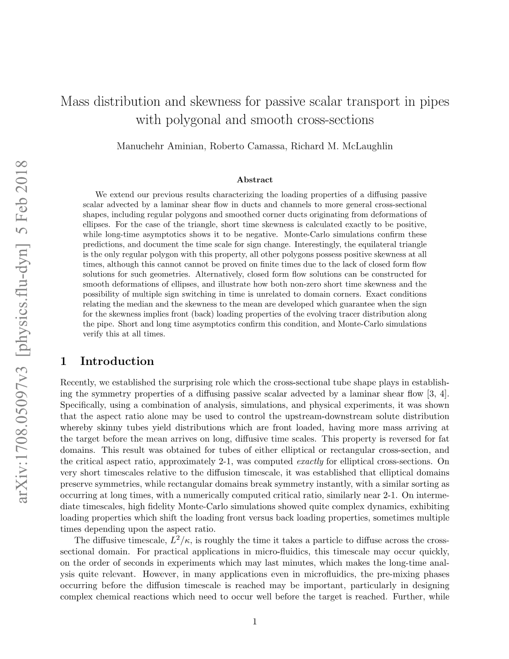 Mass Distribution and Skewness for Passive Scalar Transport in Pipes with Polygonal and Smooth Cross-Sections