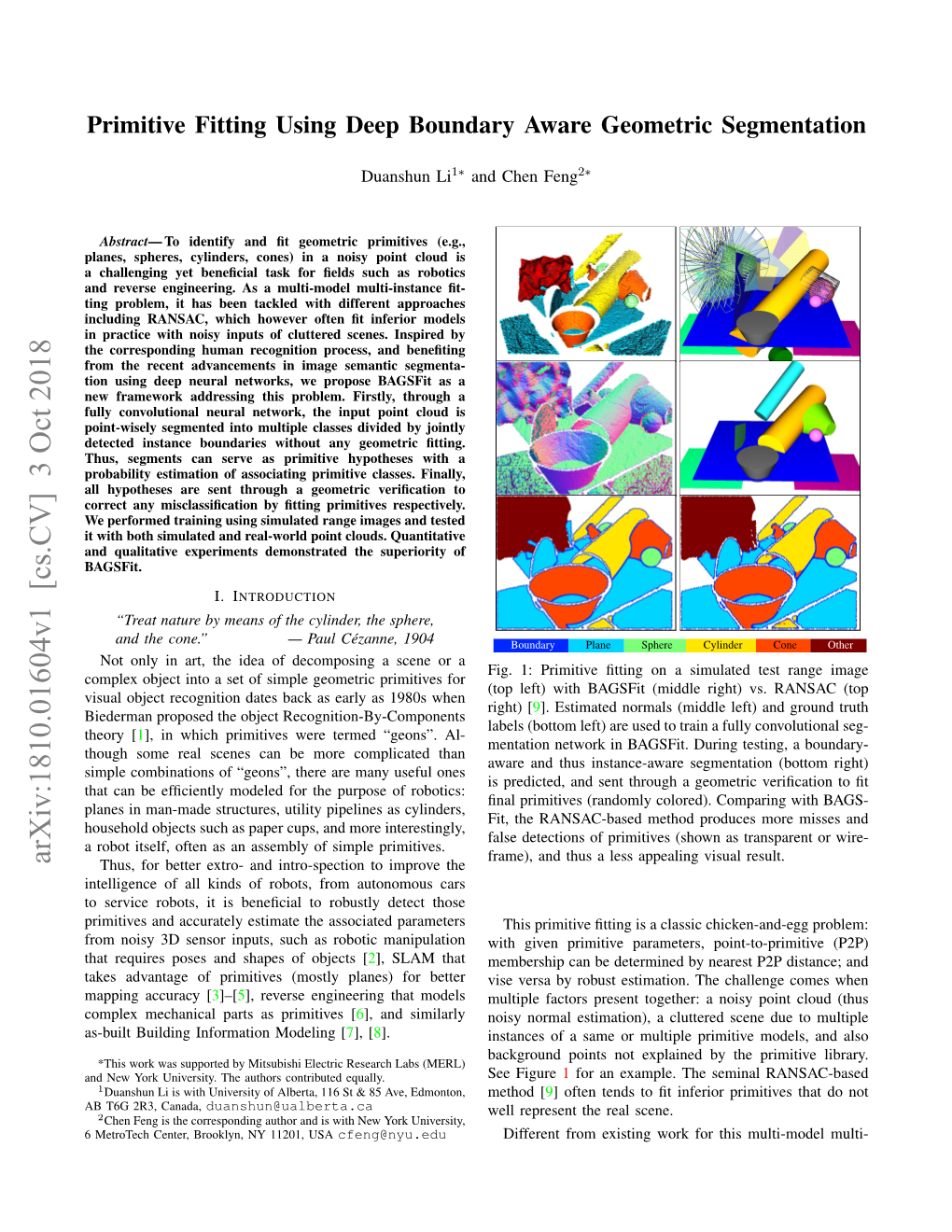 Primitive Fitting Using Deep Boundary Aware Geometric Segmentation