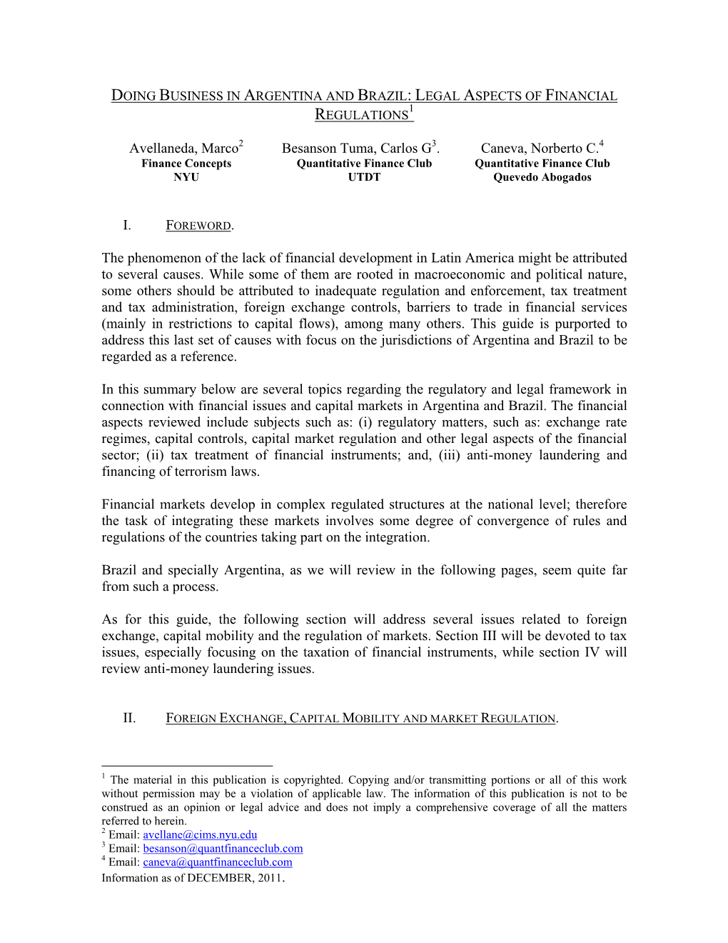 Doing Business in Argentina and Brazil: Legal Aspects of Financial 1 Regulations