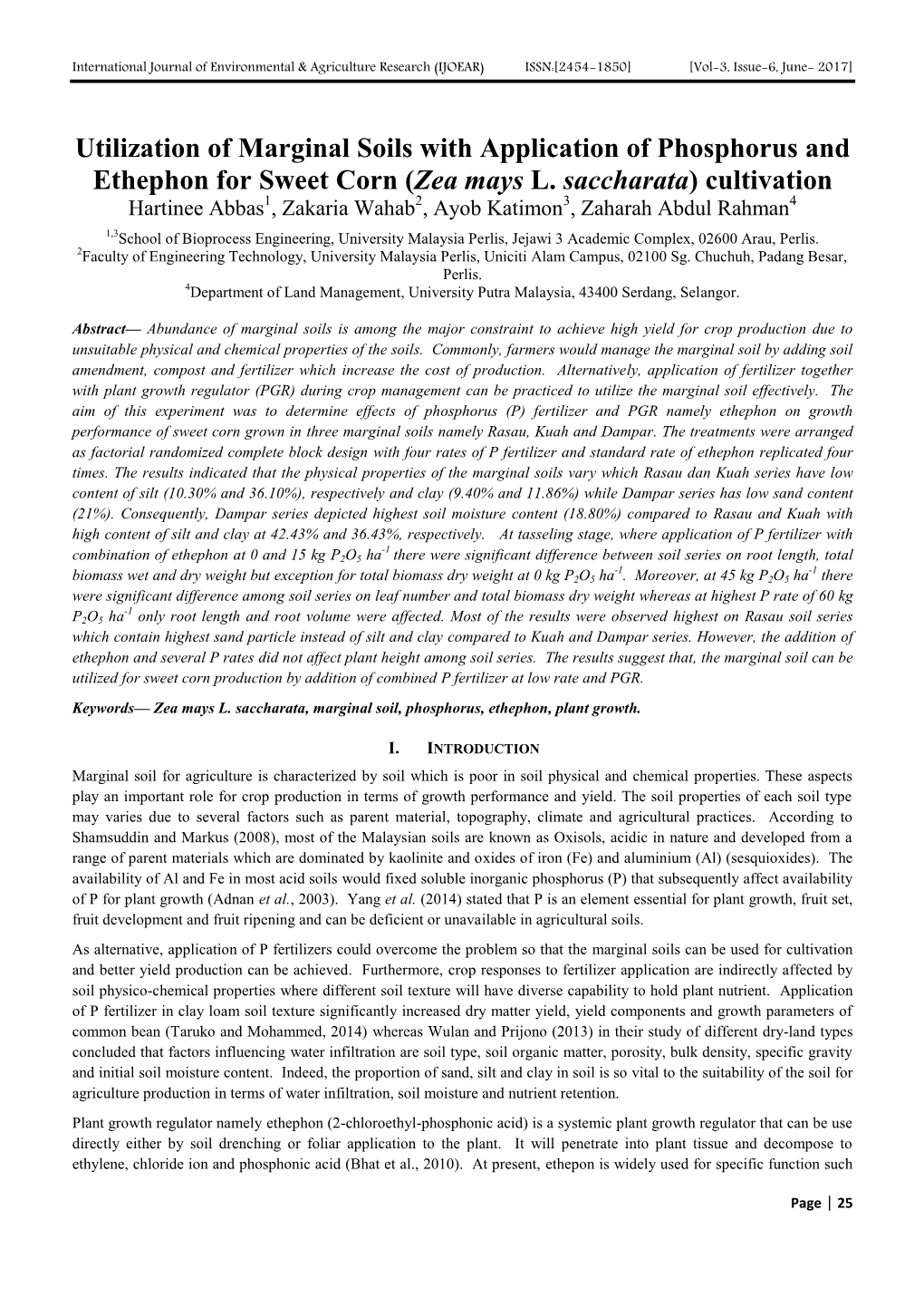 Utilization of Marginal Soils with Application of Phosphorus and Ethephon for Sweet Corn (Zea Mays L. Saccharata) Cultivation