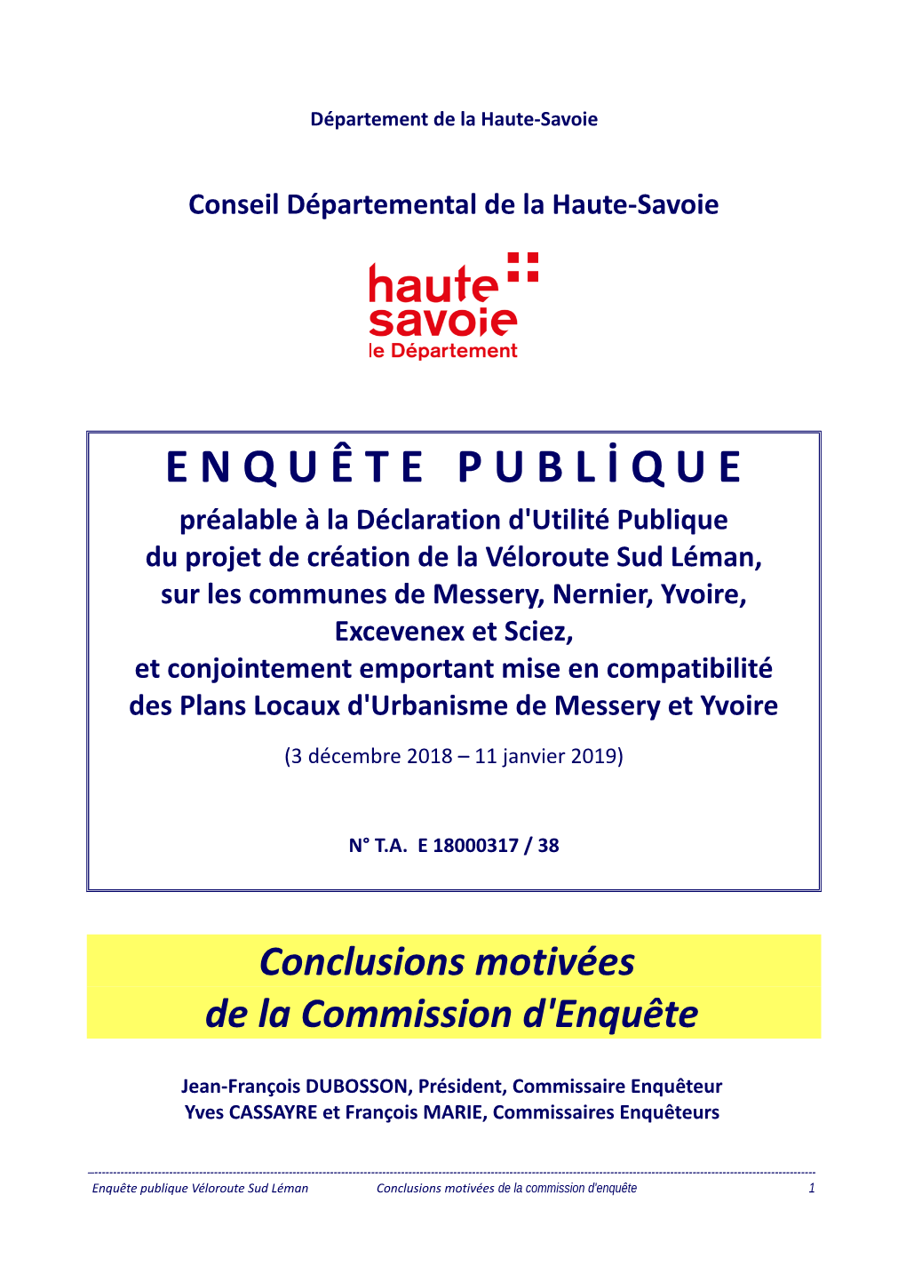 Conclusions Motivées De La Commission D'enquête