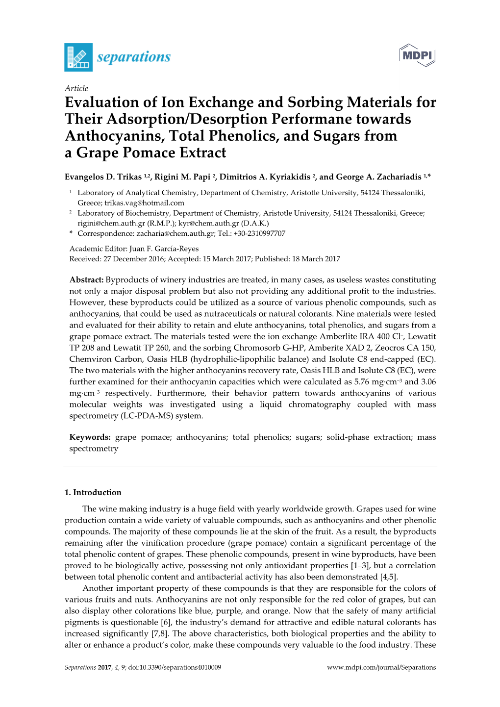 Evaluation of Ion Exchange and Sorbing Materials for Their