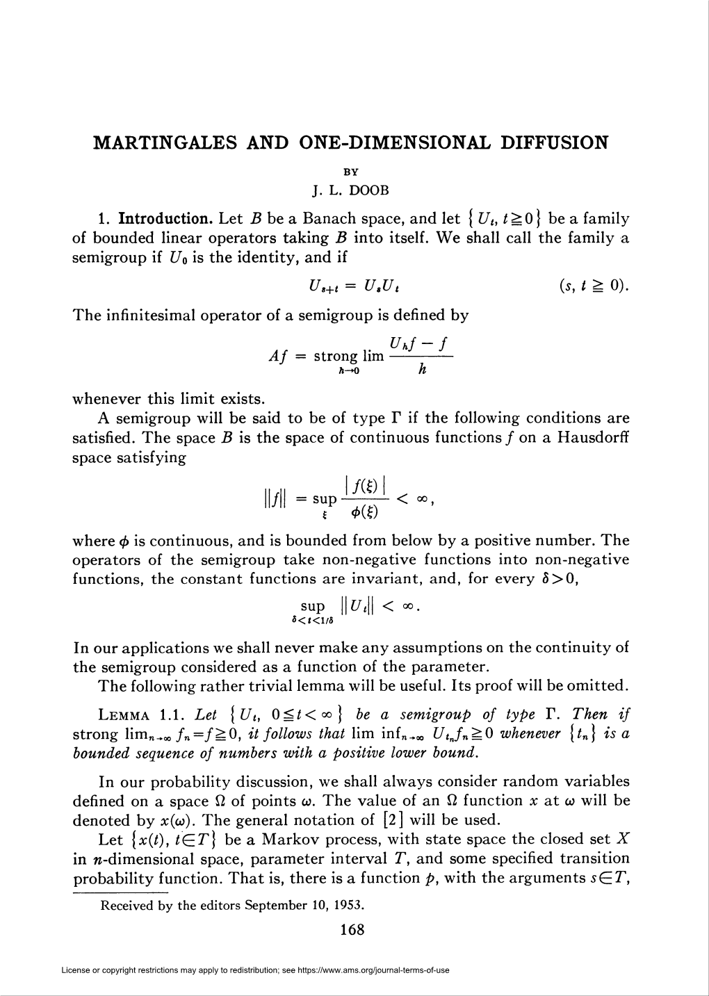 Martingales and One-Dimensional Diffusion