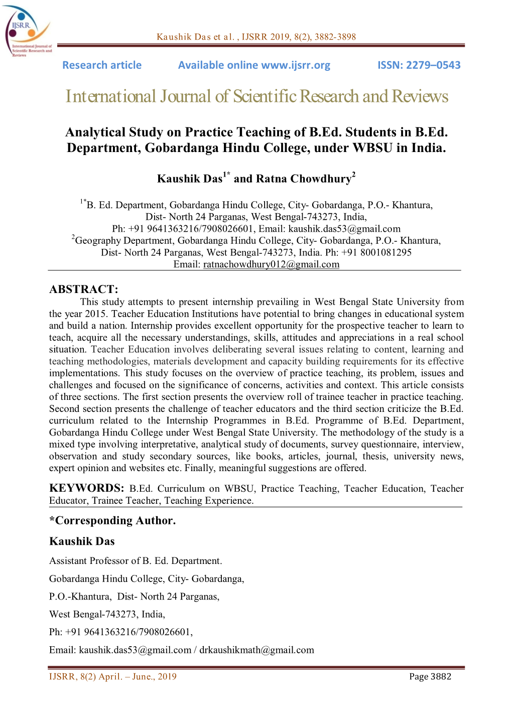 Analytical Study on Practice Teaching of B.Ed. Students in B.Ed