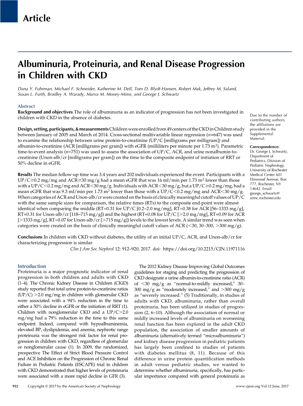 Albuminuria, Proteinuria, and Renal Disease Progression in Children with CKD