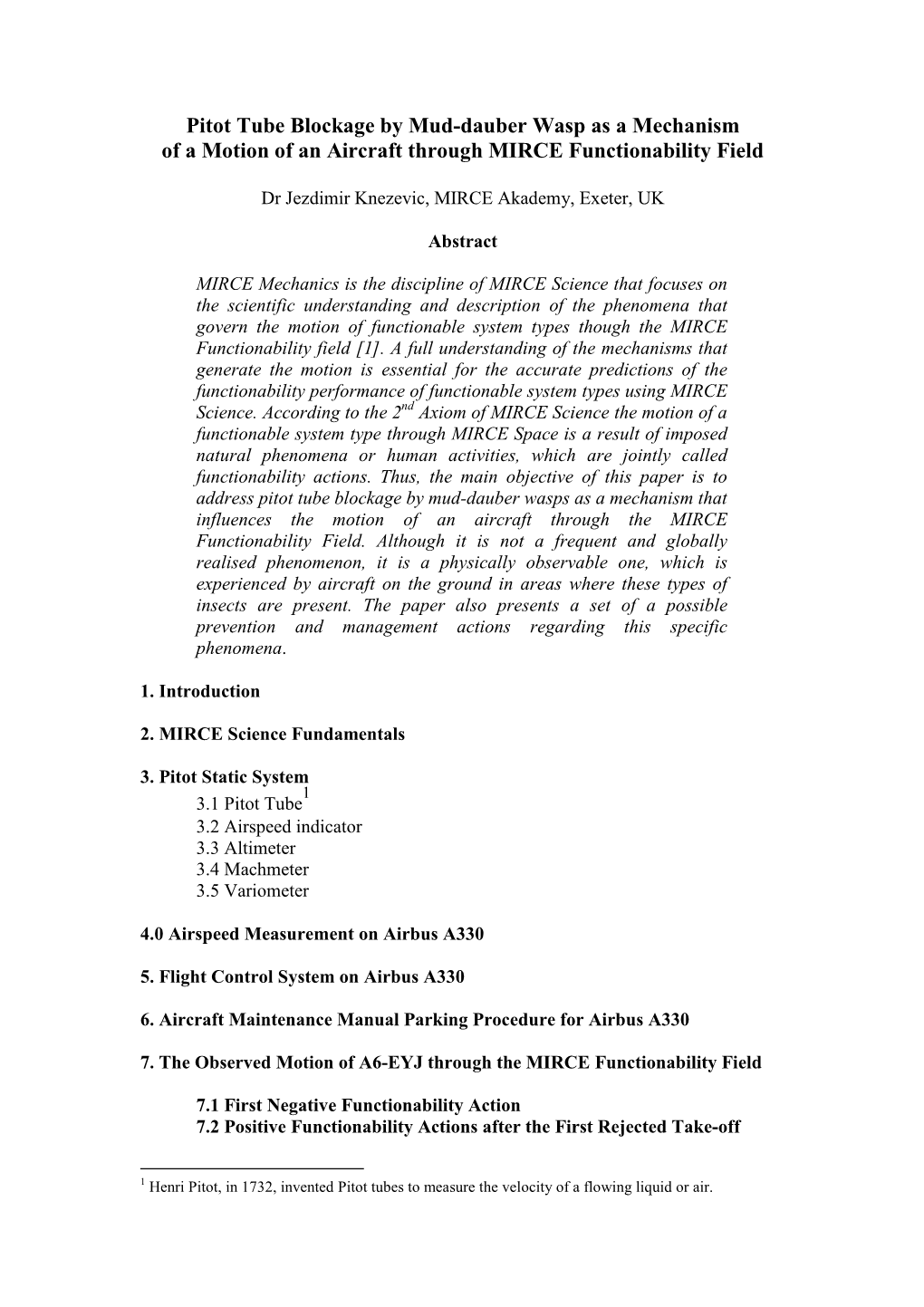 P201901-Pitot Tube Blockage As a Mechanism of a Motion of An