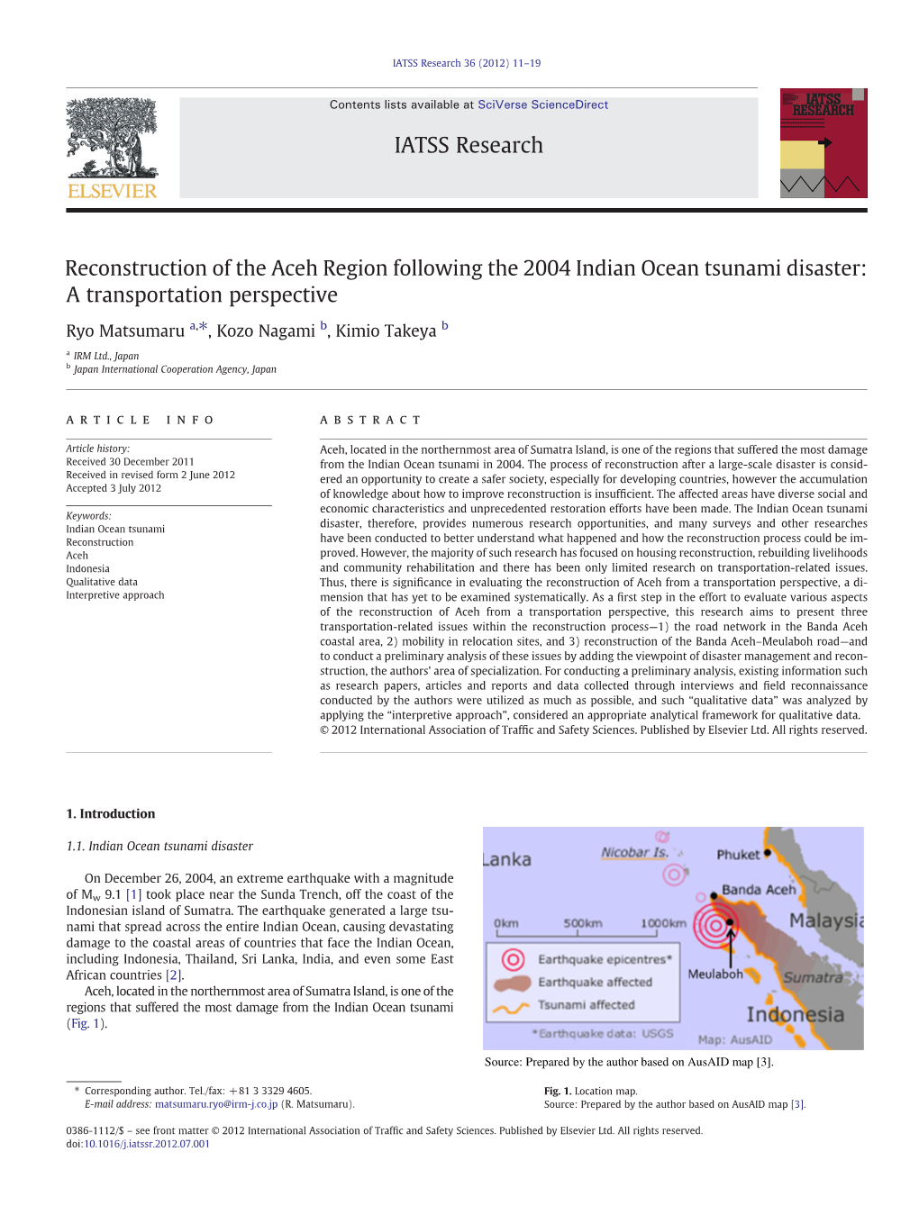 Reconstruction of the Aceh Region Following the 2004 Indian Ocean Tsunami Disaster: a Transportation Perspective