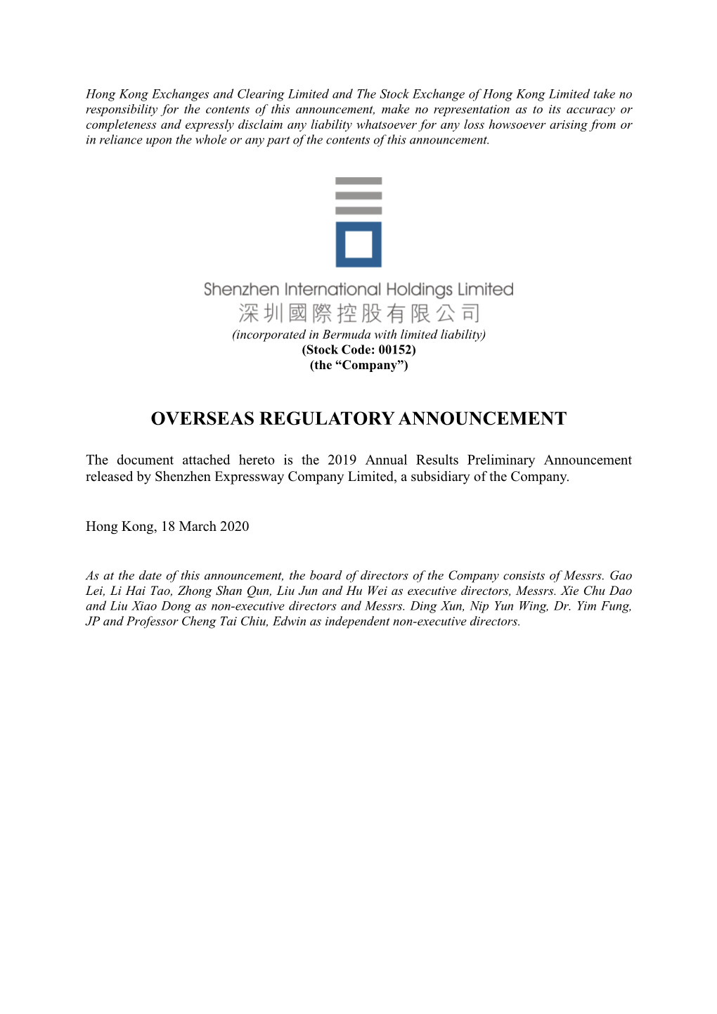 Overseas Regulatory Announcement